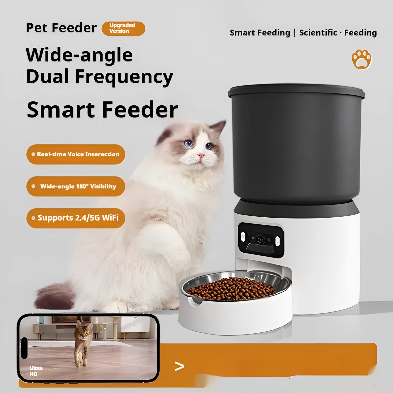 4L smart pet feeder with remote monitoring and scheduling options for cats and dogs