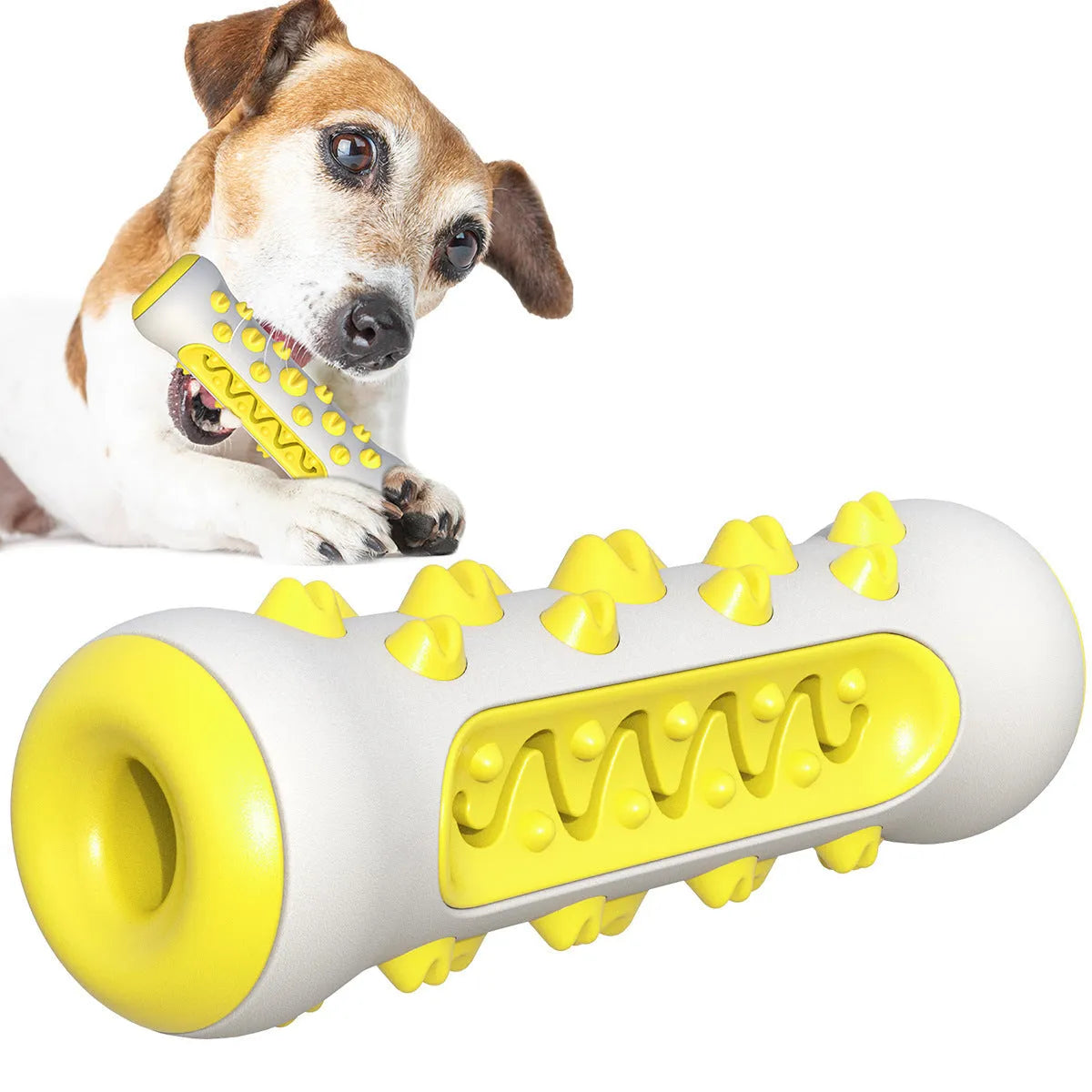 Natural rubber dog dental chew stick toy in blue colour with cleaning nubs.
