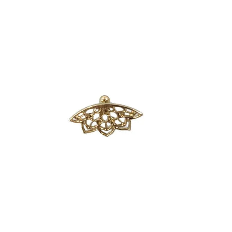 Metal spider web stud earrings in electroplated gold or silver finish, geometric mesh design.