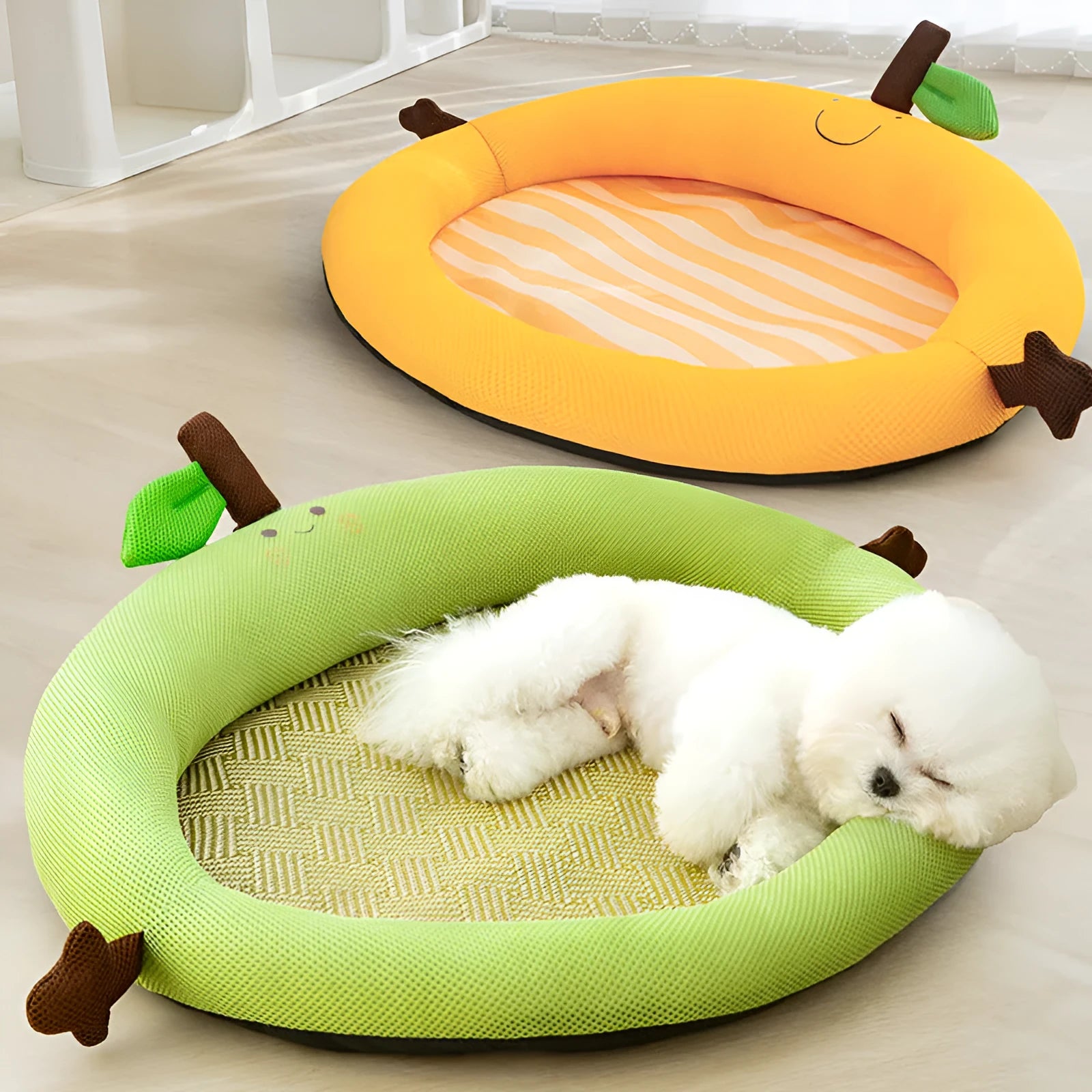 Green fruit backrest pet nest bed mat for dogs and cats in size large.