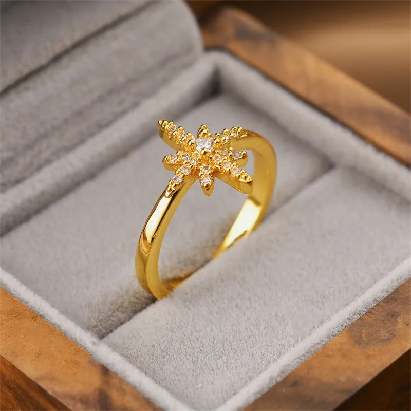 Gold electroplated open ring with geometric design, Korean fashion women's jewellery