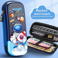 3D leather pencil case with embossed spaceship design organising pens and pencils