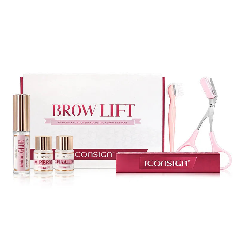 Pink eyebrow perm set for quick ironing eyebrow styling treatments in suit-style packaging