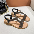 Women's gold beach sandals with rhinestones and round toe, non-slip sole