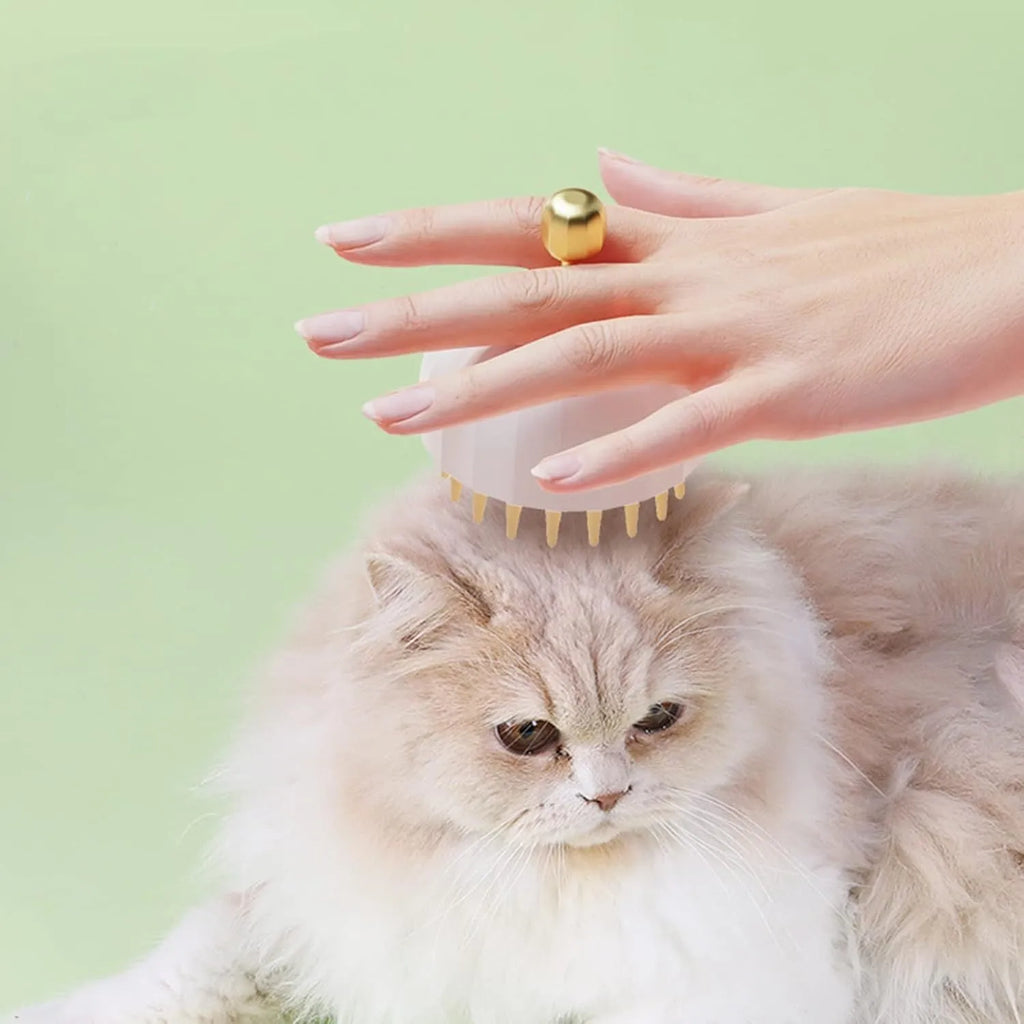 Green double-sided pet bath massage brush with drain holes for shampooing dogs and cats