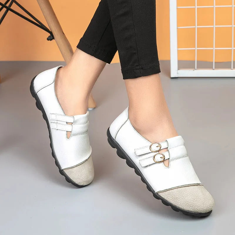 Button men's low-top casual leather loafers with Velcro strap closure in multiple colours.