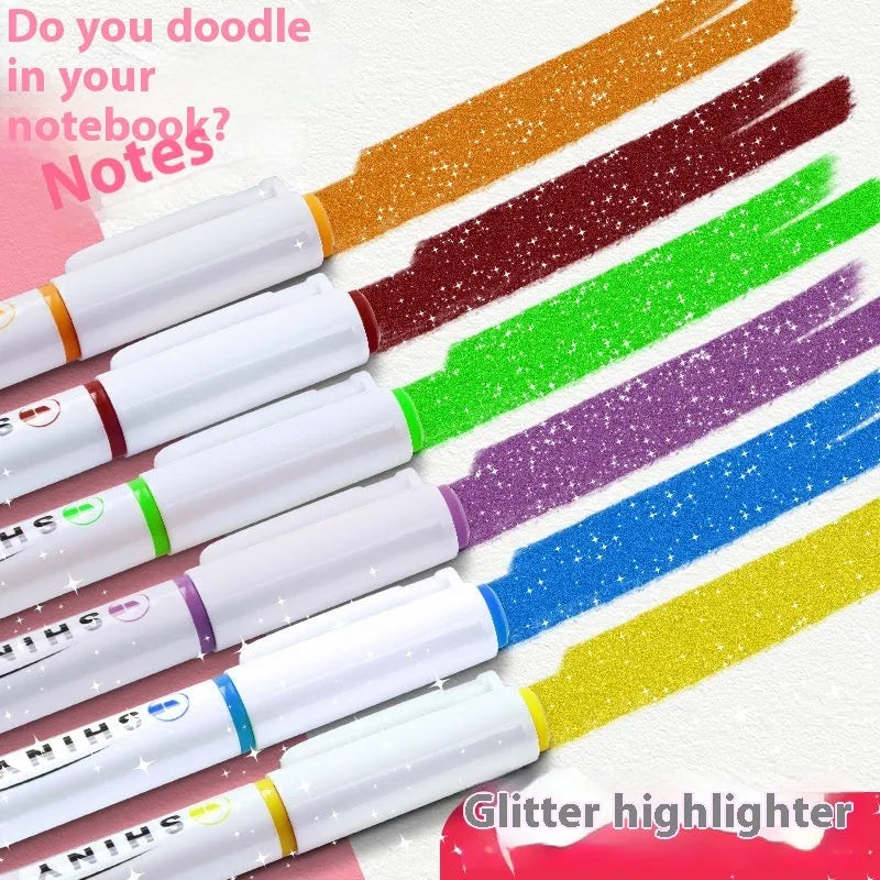 Sparkling Star River set of four glitter highlighter pens with six colour options in a box.