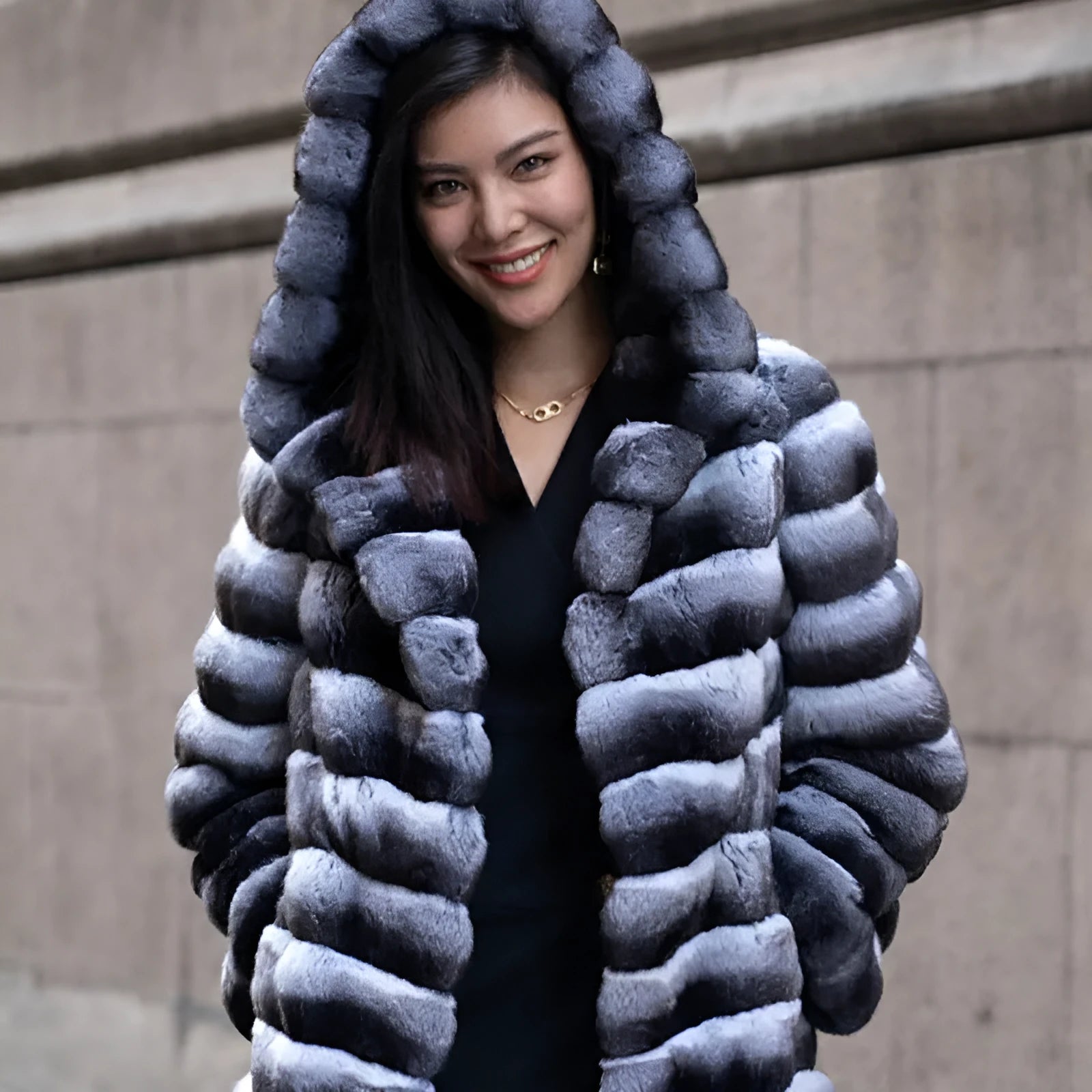 Zebra stripe faux fur overcoat for women, mid-length 65cm, regular sleeves, artificial mink fabric, size S-9XL