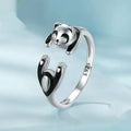 Sterling silver panda ring bracelet with adjustable opening and white gold plating