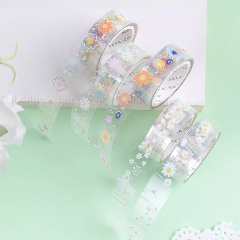 Five rolls of 1.5cm wide transparent adhesive tape in Midsummer Daisy colour for diary decoration