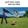 Golf putter laser aiming instrument showing four style configurations with laser sight, zipper box, and tripod accessories