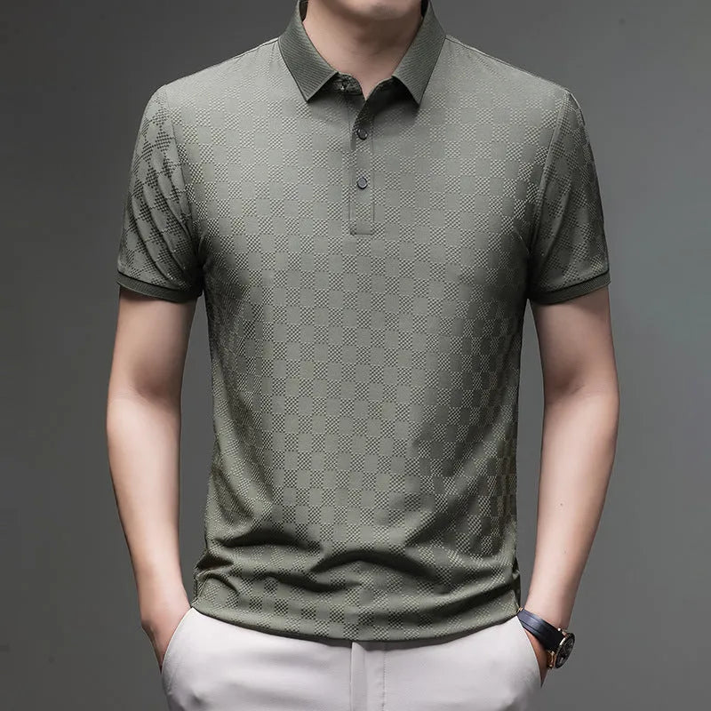 Rhombus brand thin ice silk short sleeve T-shirt showing slit hem detail, in black colour.