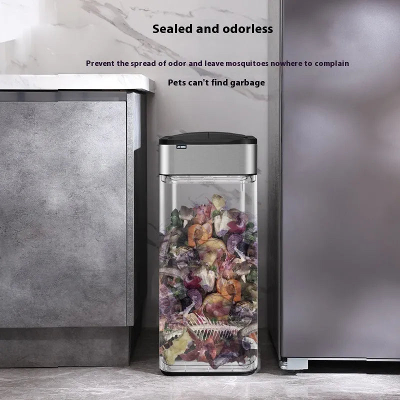 Stainless steel inductive smart trash can with square design and 26+ litre capacity