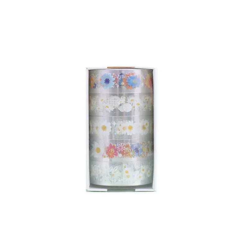 Five rolls of 1.5cm wide transparent adhesive tape in Midsummer Daisy colour for diary decoration