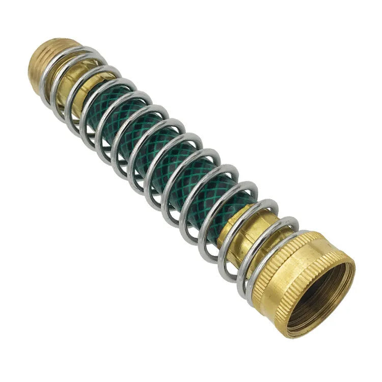 15cm long brass garden hose connector with a visible internal spiral spring