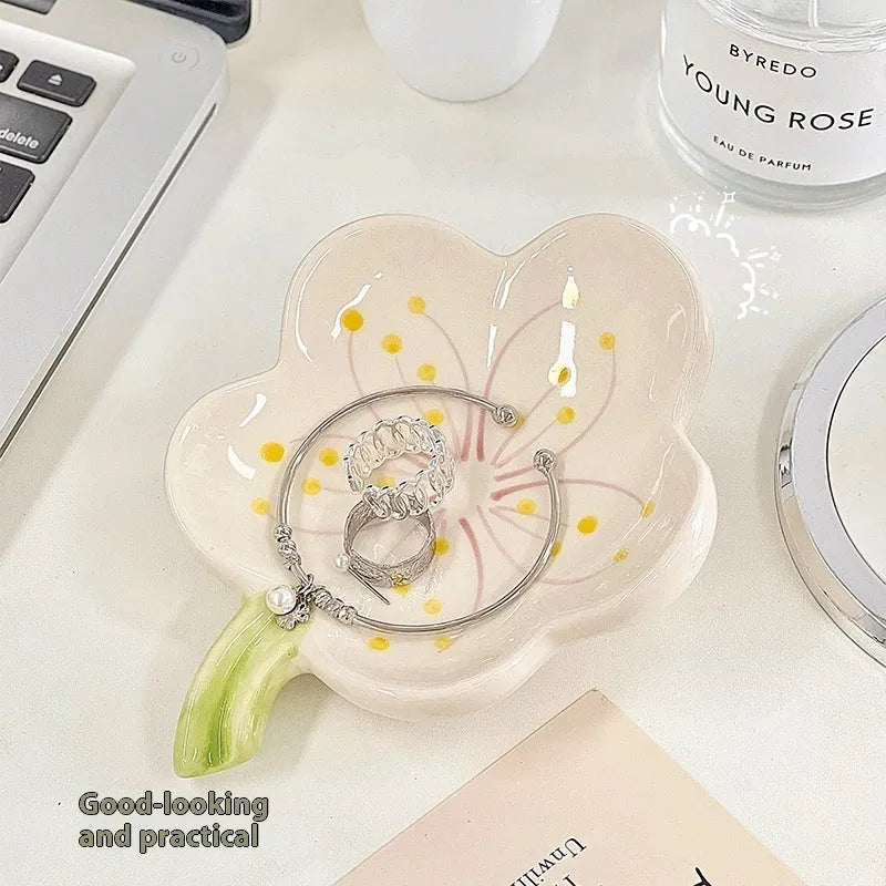 Yellow porcelain storage tray with white decorative shell and optional LED night light