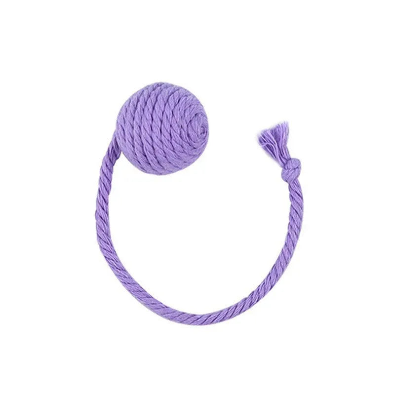 Cat toy ball with rope and built-in bell in multiple colours for kitten play