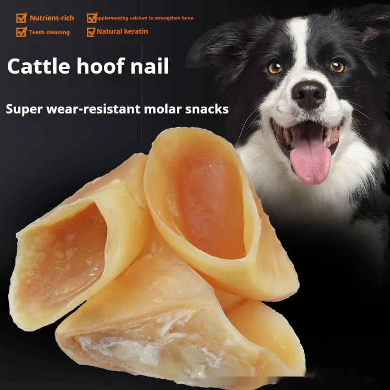 Natural cowhide dog chew rod with hoof shell colour and edible cutin in two size options