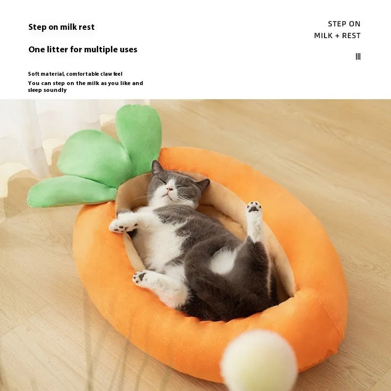 Cartoon carrot patterned double-sided dog mattress with removable cloth cover