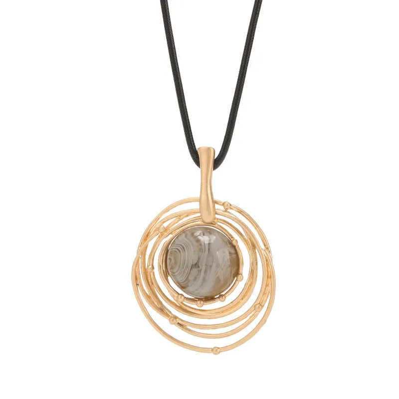 Vintage geometric pendant necklace on snakeskin wax rope chain adjustable 51-80cm TLN716 gold