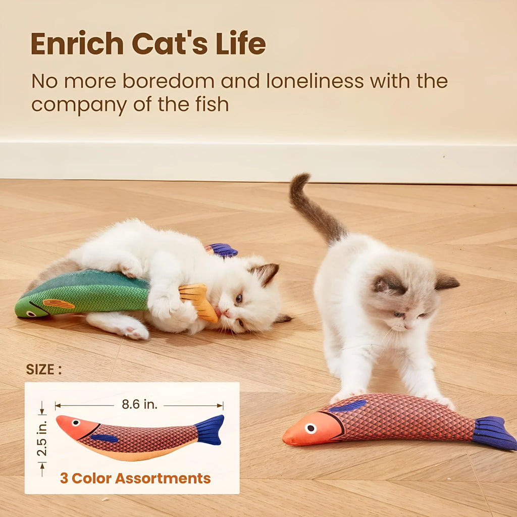 Soft green saury fish cat toy with organic catnip filler and crinkle sound
