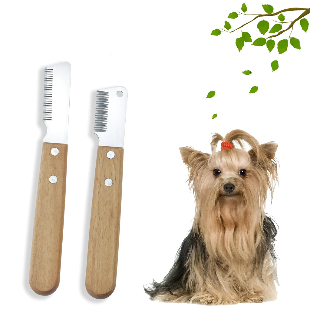 Pet stripping comb with wood handle for removing floating hair from cats and dogs