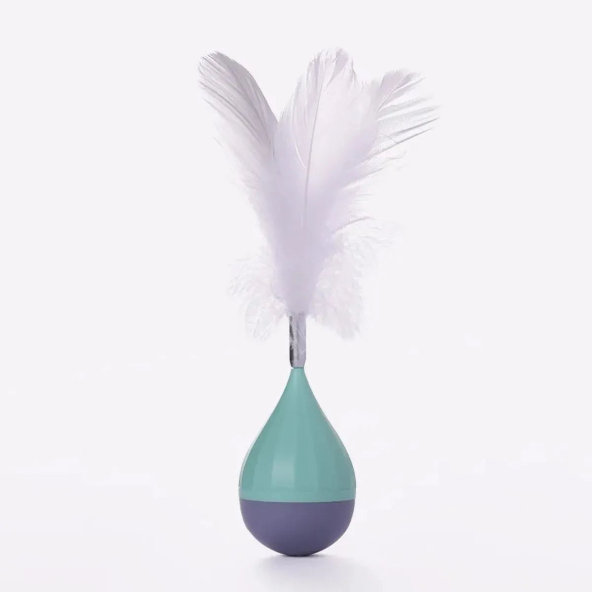 Green or pink feather tumbler cat toy with aluminium rod and self-healing ball component