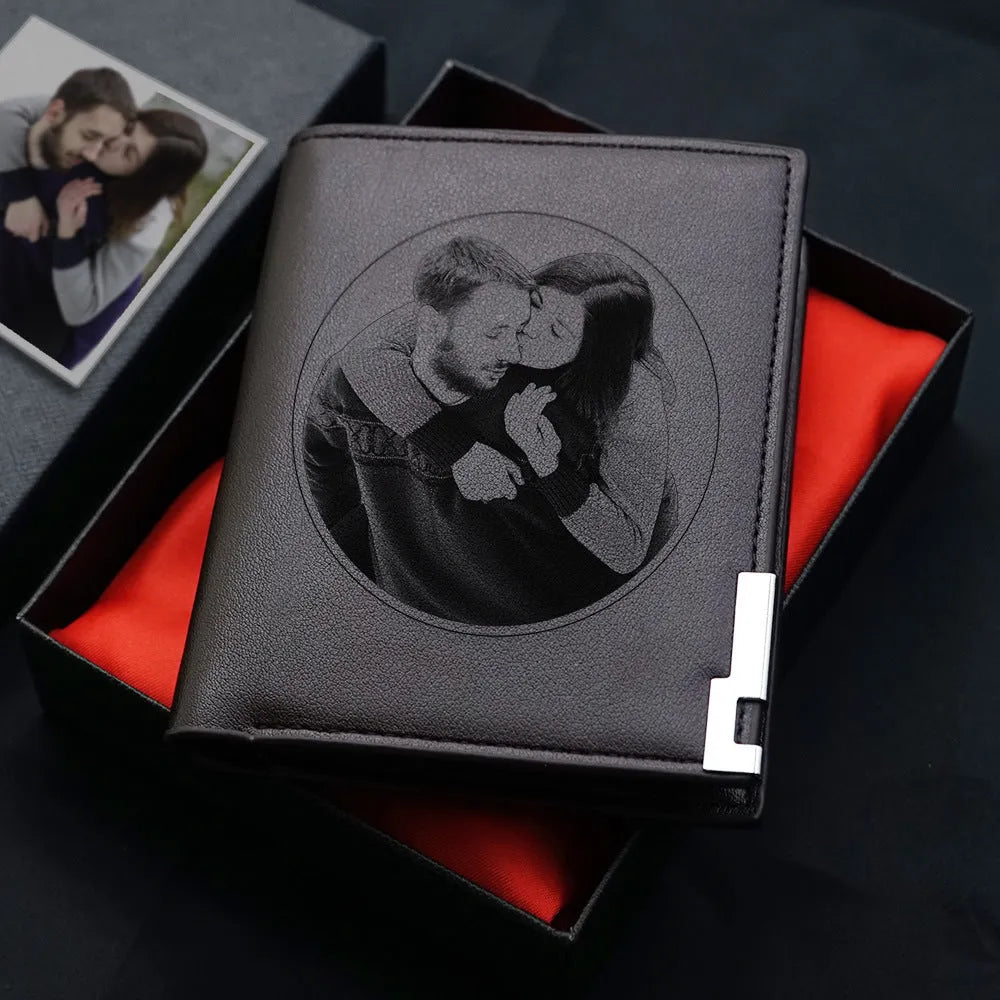 Men's brown leather wallet with a silver zip closure, shown closed and ready for gifting.