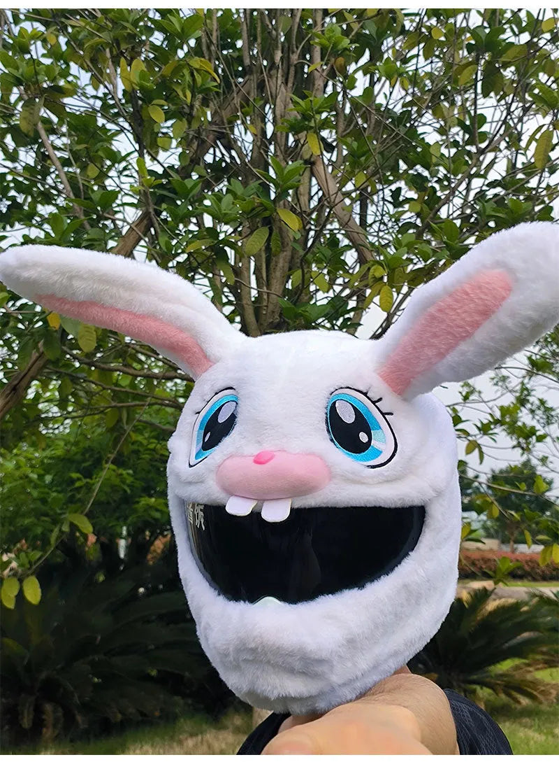 White rabbit helmet cover with long ears for electric motorcycle protection