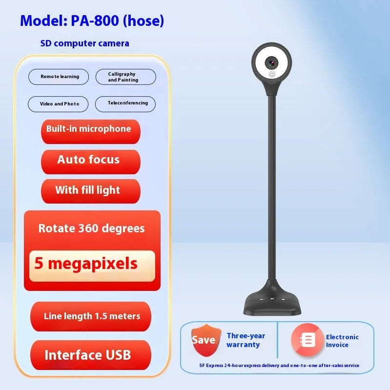 Autofocus USB webcam with microphone for computer video calls and live streaming