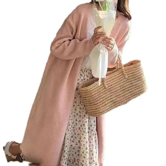 Women's knitted cardigan with V-neck and mid-length 65cm design in multiple colour options