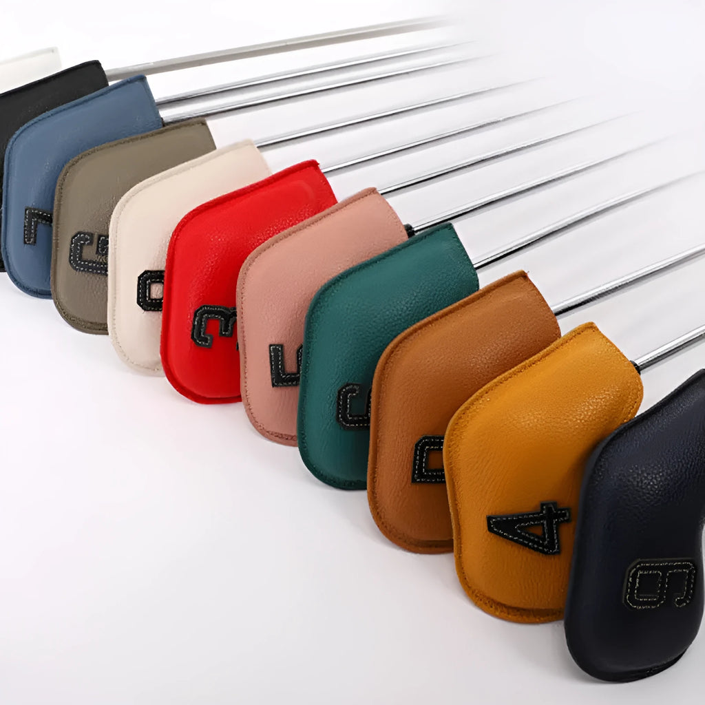 10 digital printed PU golf club head covers in mixed colours for complete set protection