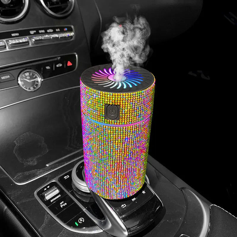 Car mounted air purification humidifier in choice of seven coloured diamond finishes with USB power cord