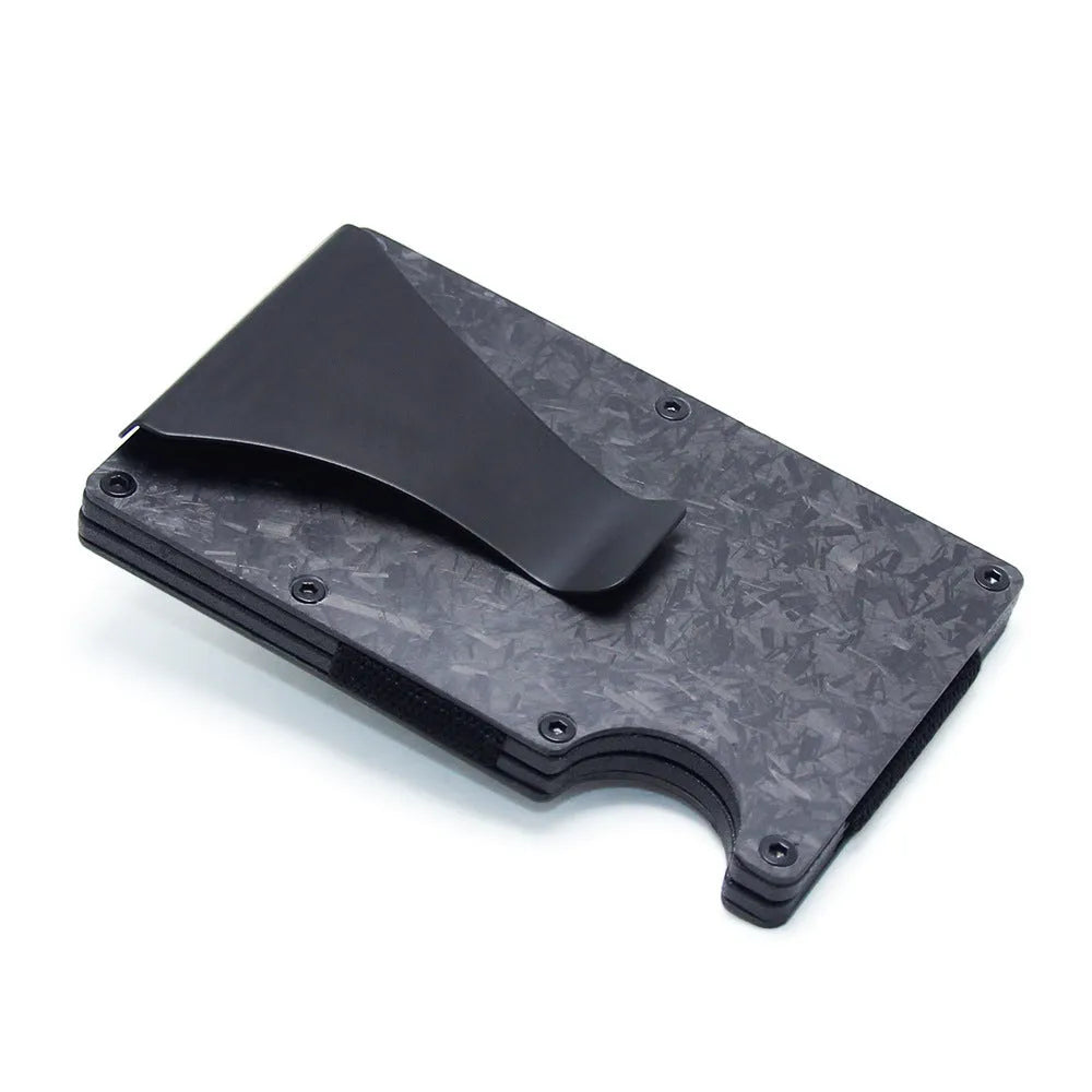 Geometric aluminium and carbon fibre card holder wallet with 8mm thickness for 6-15 cards
