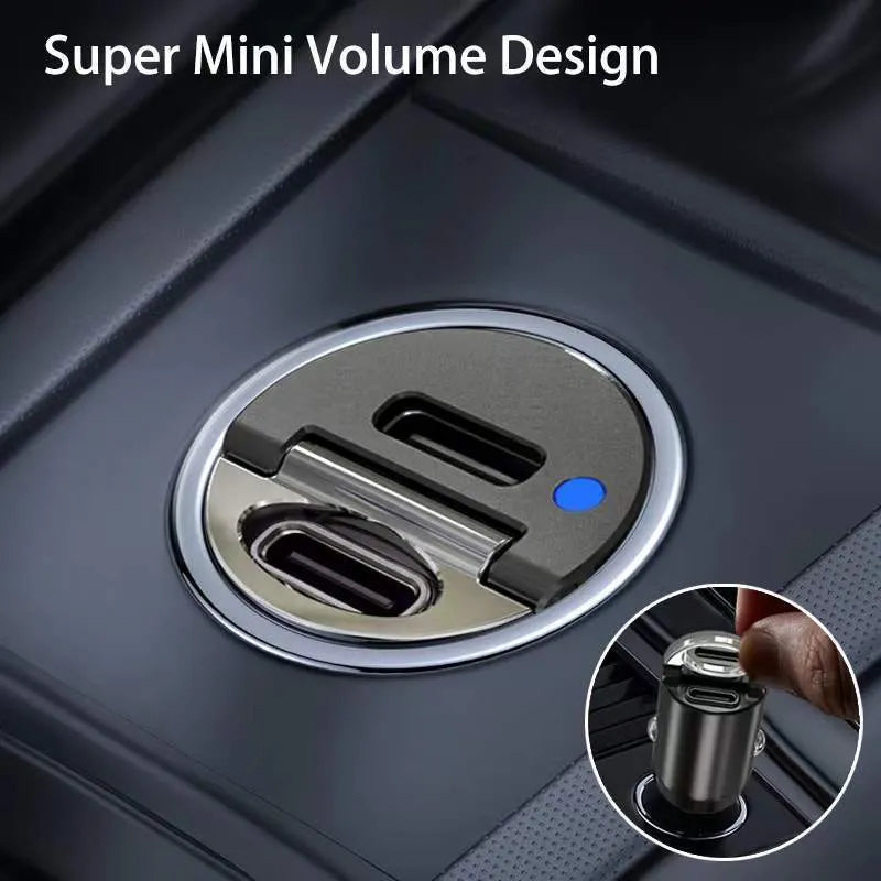 Mini black car cigarette lighter charger with PD and QC 3.0 ports