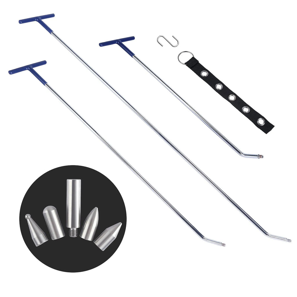 Alloy steel three-piece car dent repair tool hook crowbar set for vehicle maintenance.