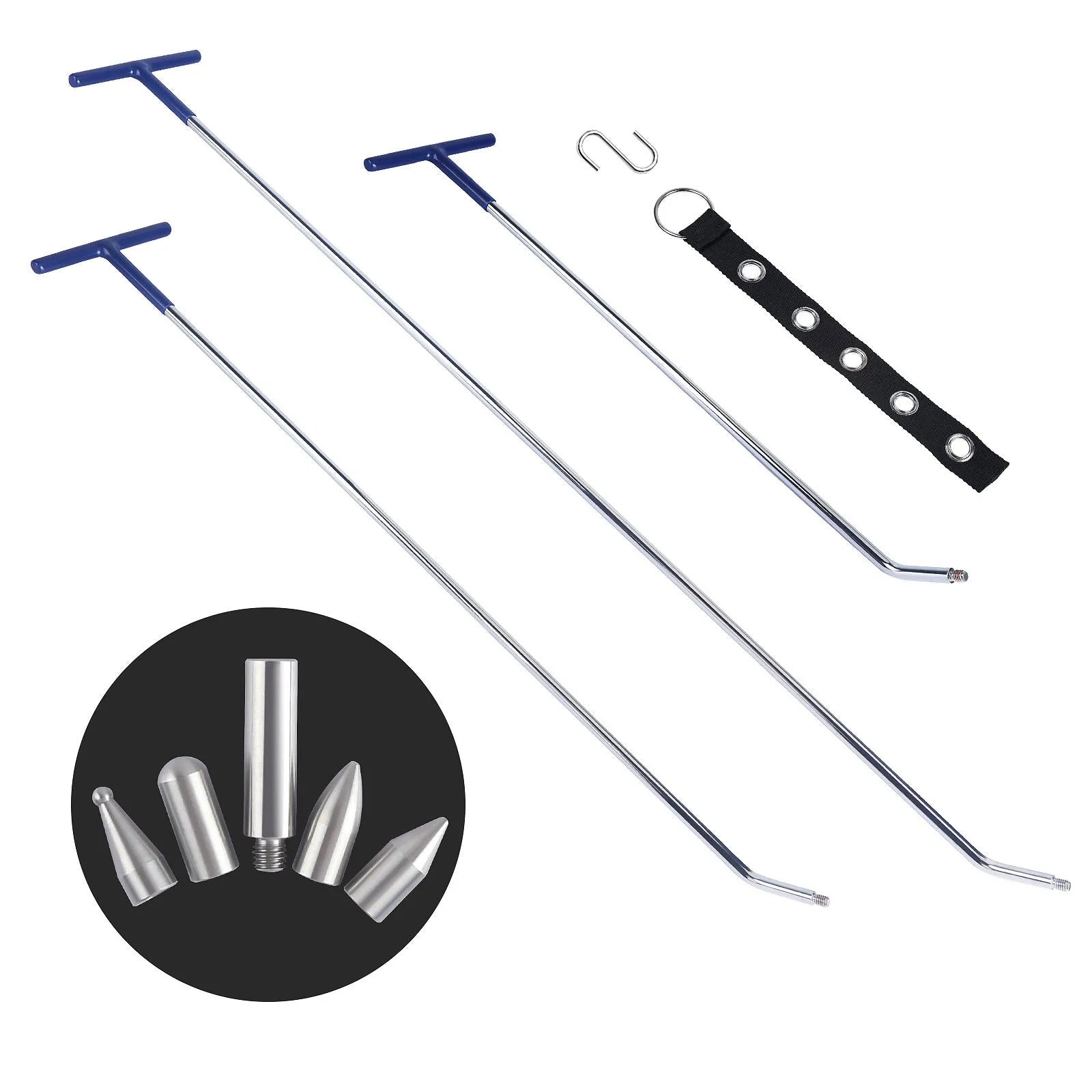 Alloy steel three-piece car dent repair tool hook crowbar set for vehicle maintenance.