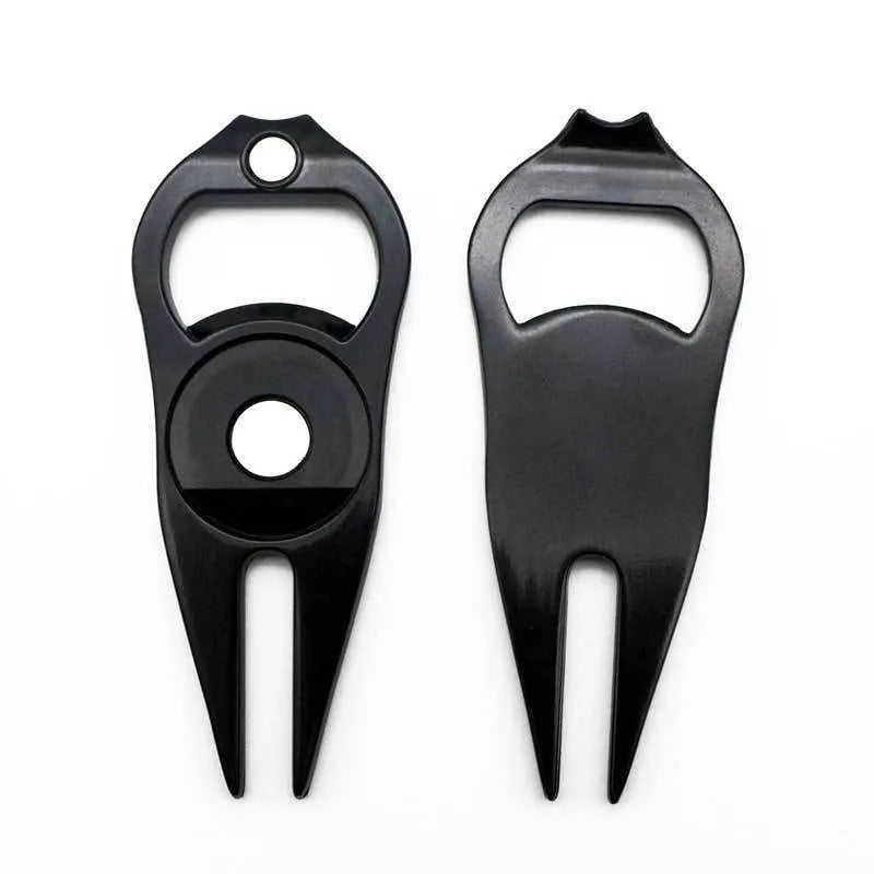Zinc alloy golf ball yoke bottle opener tool in black, green, or silver colour options
