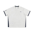 Loose fit waffle texture T-shirt with retro alphabet embroidery in navy blue colour