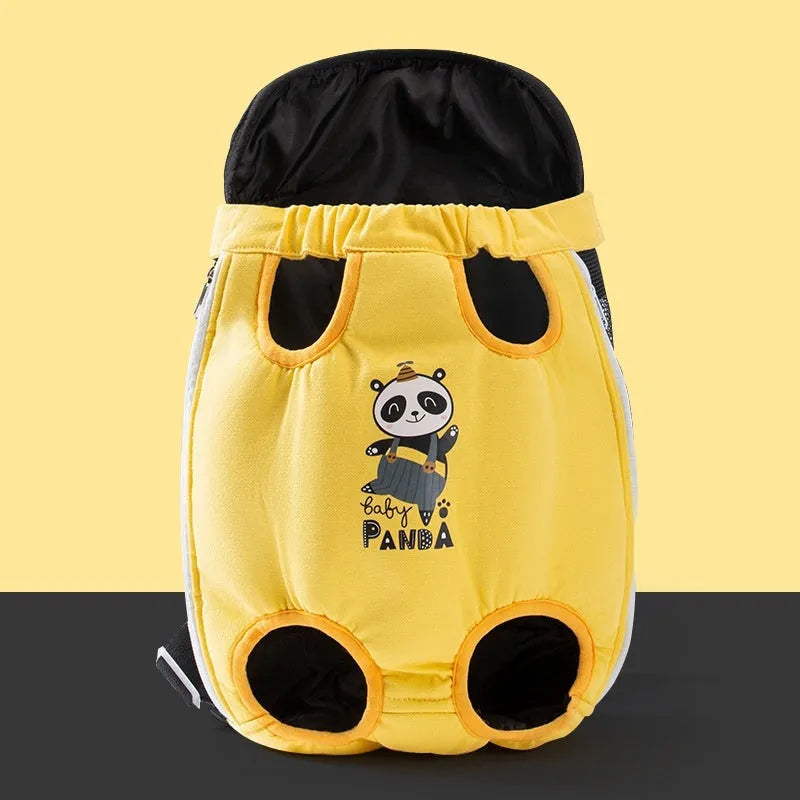 Cartoon animal pattern pet carrier chest bag in soft canvas with decorative ribbon and colourful stitching