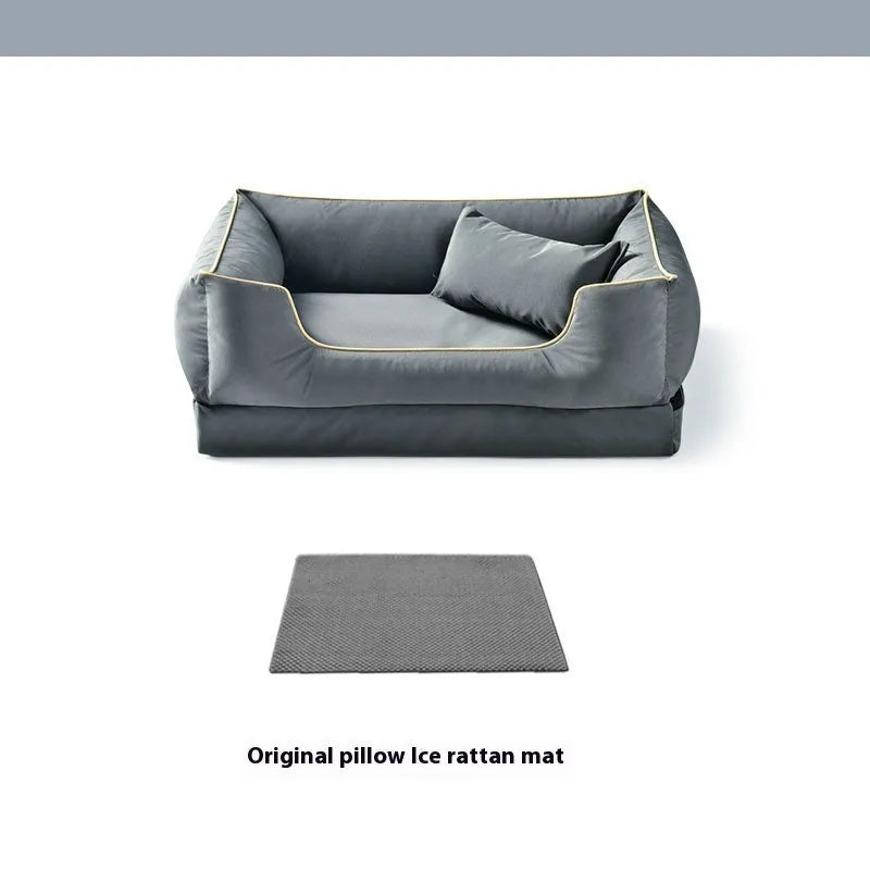 Waterproof bite-resistant dog kennel with removable washable cushion liner in dark green, auburnumber, or rock ash colour