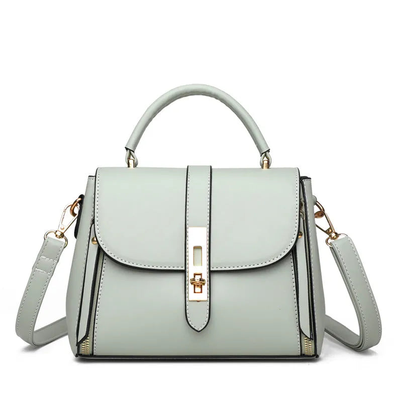Soft PU leather women's messenger bag in a square vertical shape, shown in one of four colours.