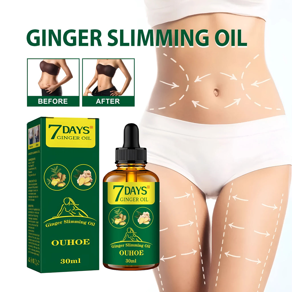 30ml bottle of ginger body shaping oil for firming and slimming care with essential oil blend