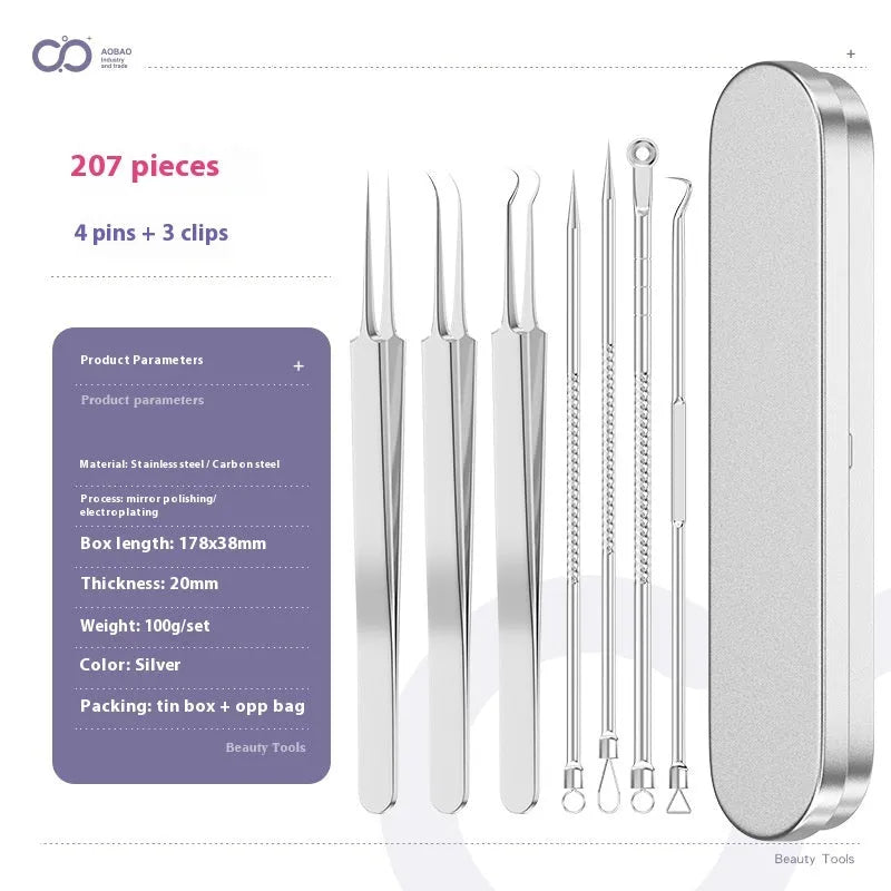 Four metal acne needles with ultra fine pointed tips for blackhead removal and skincare treatment