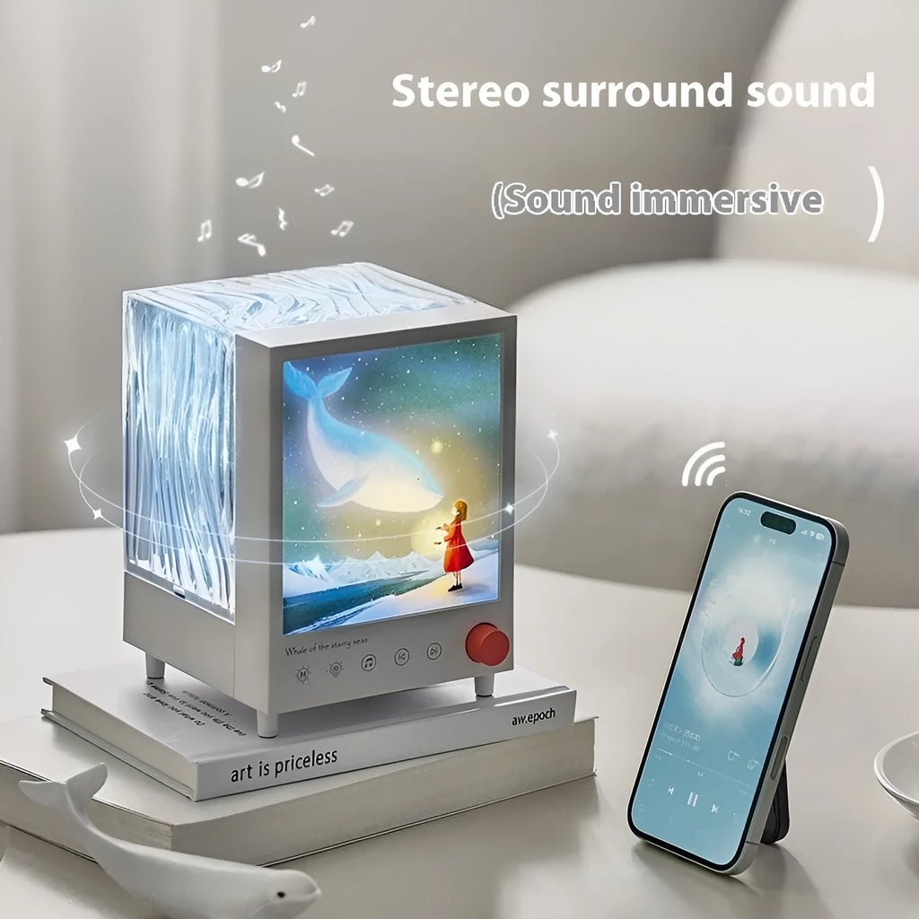 Aurora Treasure Box design atmosphere projection lamp with Star Sea Whale light colour and Bluetooth speaker