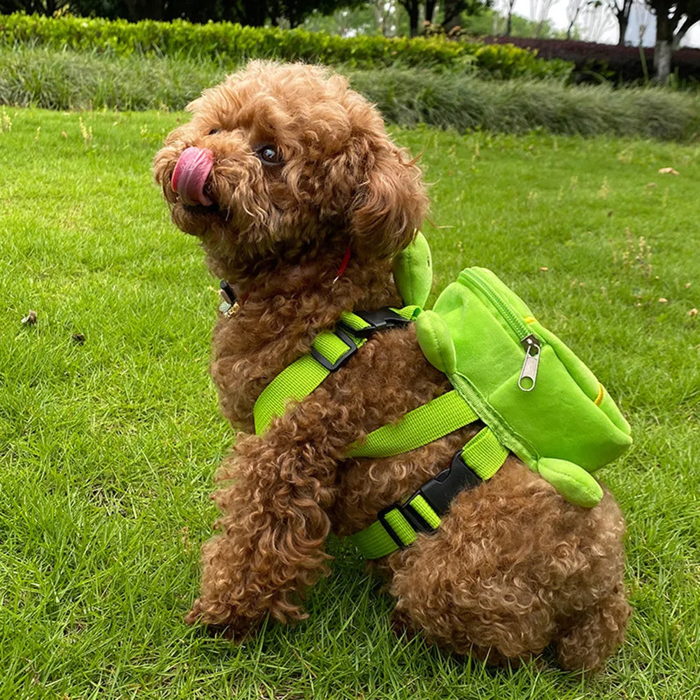 Cartoon turtle shape dog backpack harness vest for small dogs and cats in velvet.