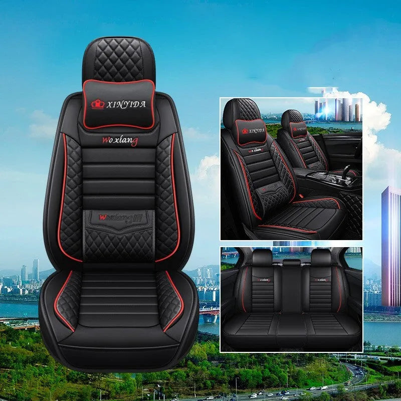 Five-seasons universal car seat cushion with high elastic sponge filler in a red colour.