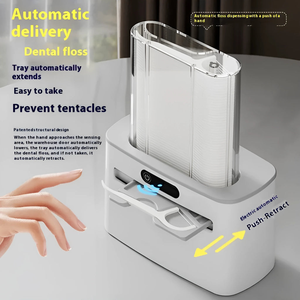 Dark grey automatic electric dental floss box with rechargeable battery and floss refills