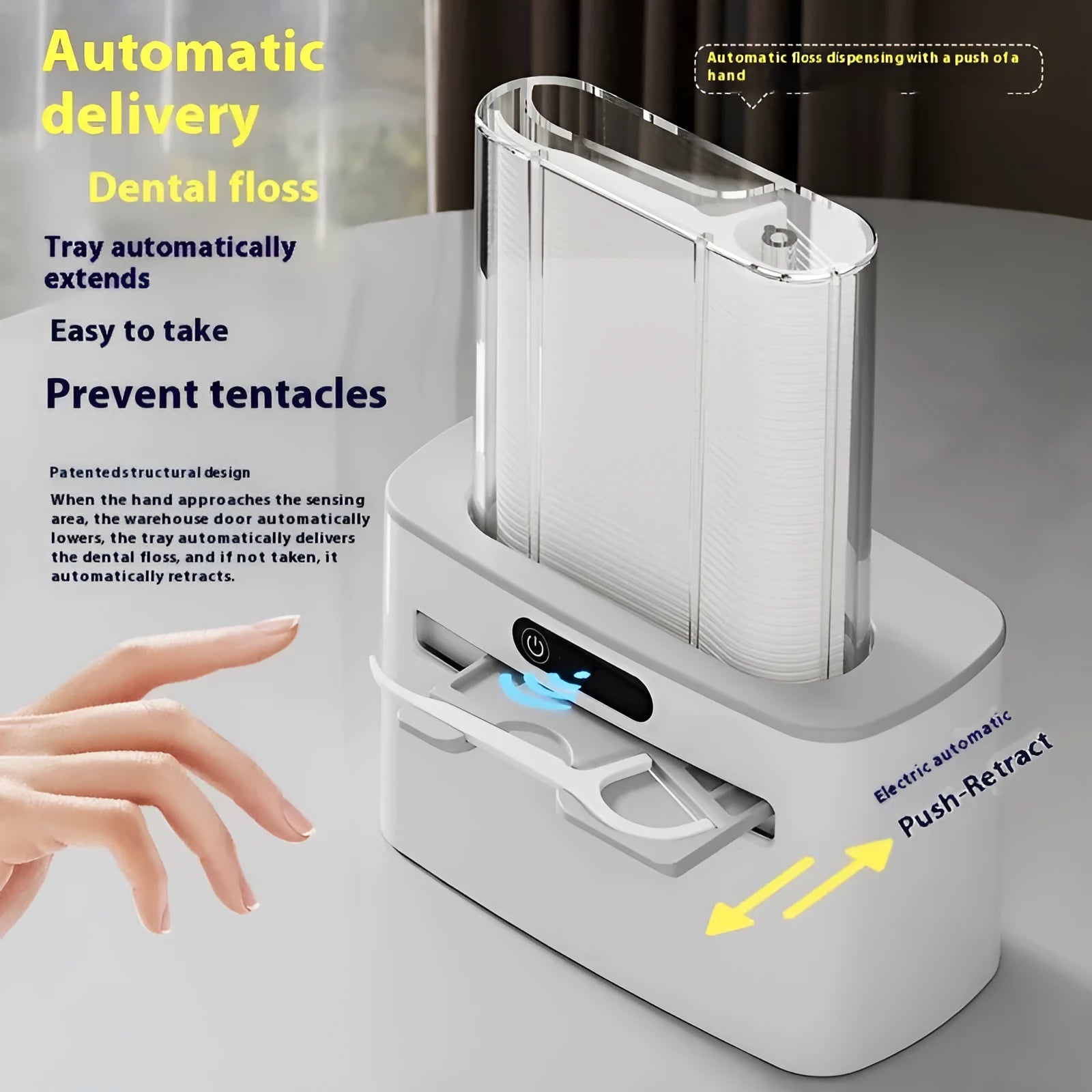 Dark grey automatic electric dental floss box with rechargeable battery and floss refills