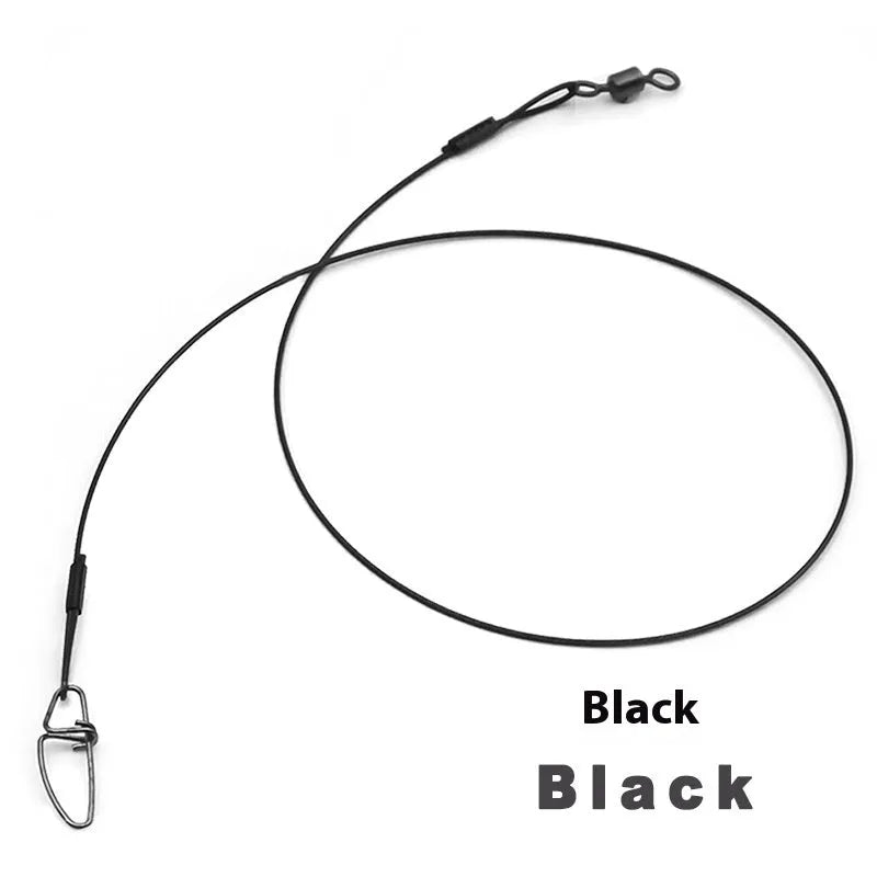 54cm steel wire fishing leaders with double buckle pins in green, black and red colours